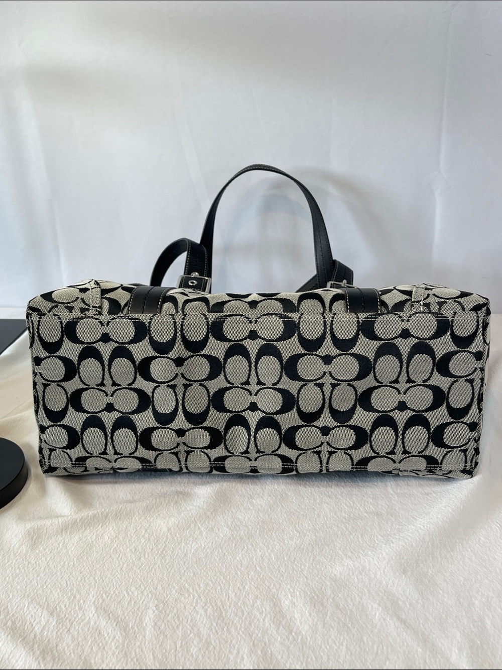 Coach Hampton Signature Jacquard Tote F12647 Black White Leather Large - Picture 6 of 11